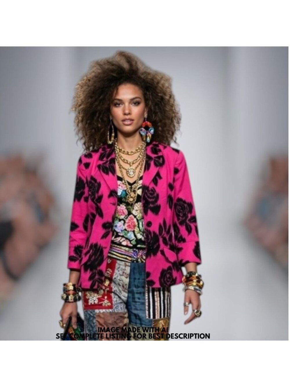 New Y2K Trina Turk Cropped Jacket 8 Fitted Pockets Velvet Flock Archival